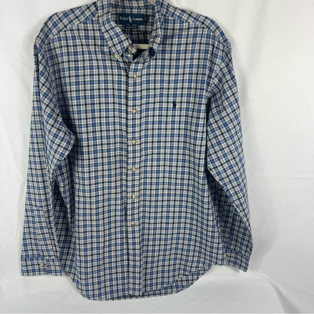 Ralph Lauren Men's Blue and White Checkered Shirt